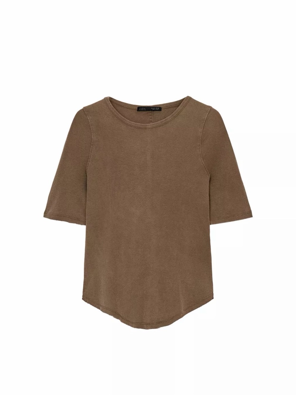 Zara Taupe-Brown Elbow Sleeve Crewneck Top washed effect *NEW with tag*